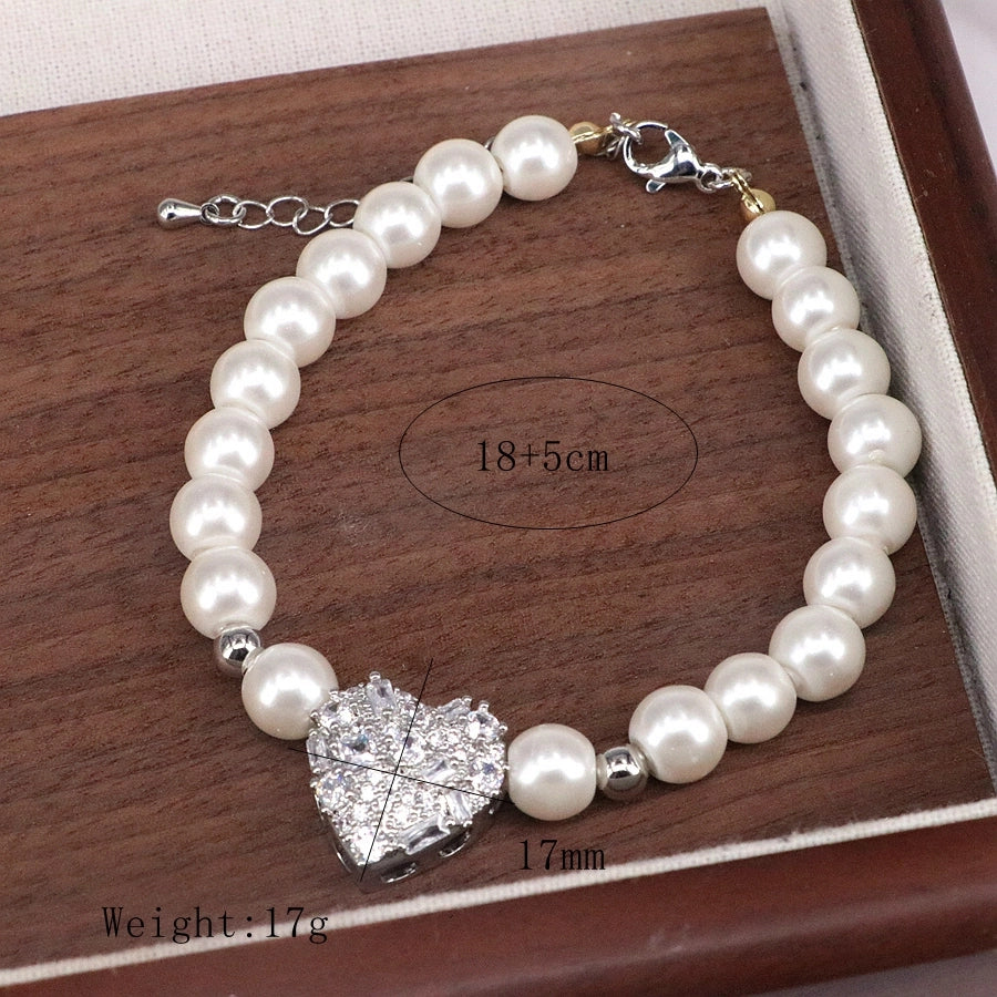 Copper Beaded Pearl Inlay Star Heart Shape Zircon Bracelets