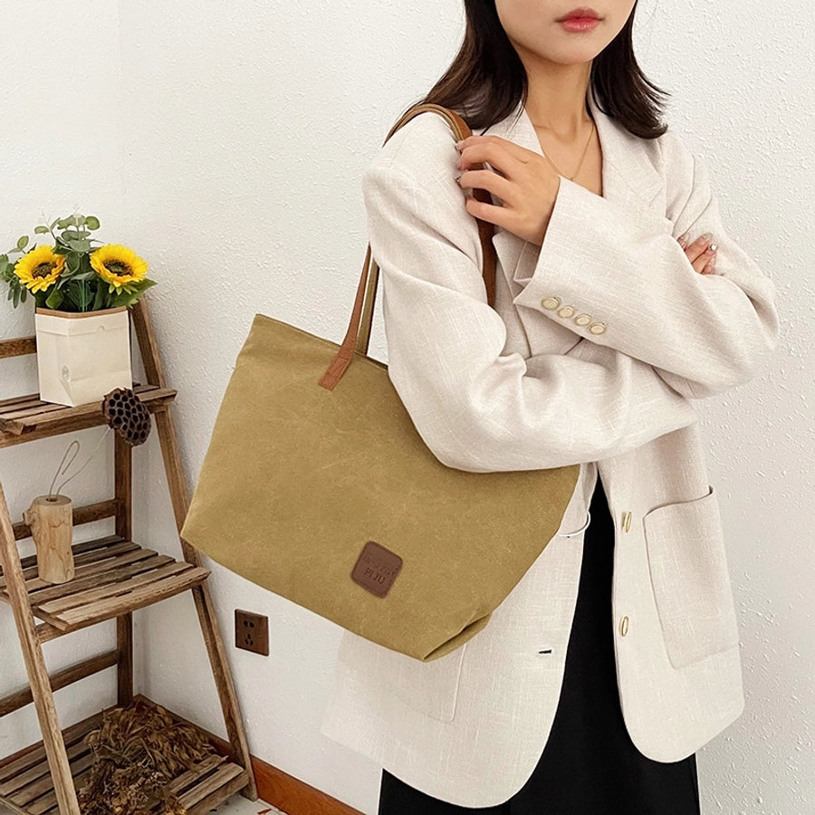 Women's Canvas Color Block Streetwear Square Zipper Shoulder Bag