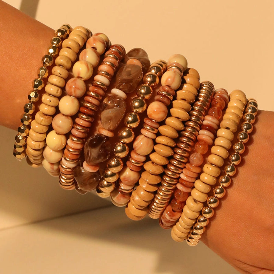 Retro Classic Style Round CCB Arylic Wood Beaded Chain Beaded Bracelets