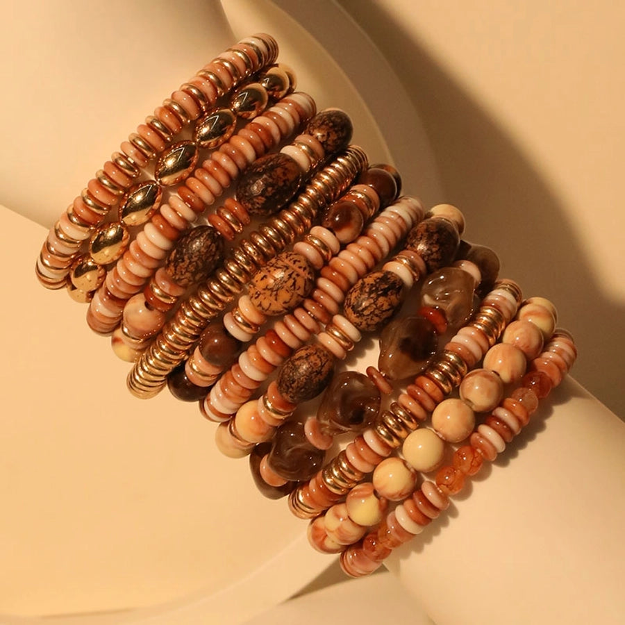 Vintage Style Round Oval CCB Arylic Wood Beaded Chain Beaded Bracelets