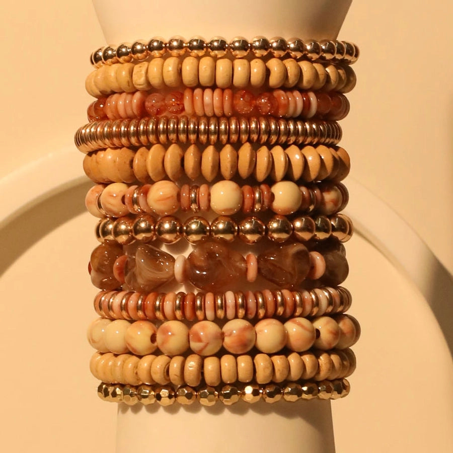 Retro Classic Style Round CCB Arylic Wood Beaded Chain Beaded Bracelets