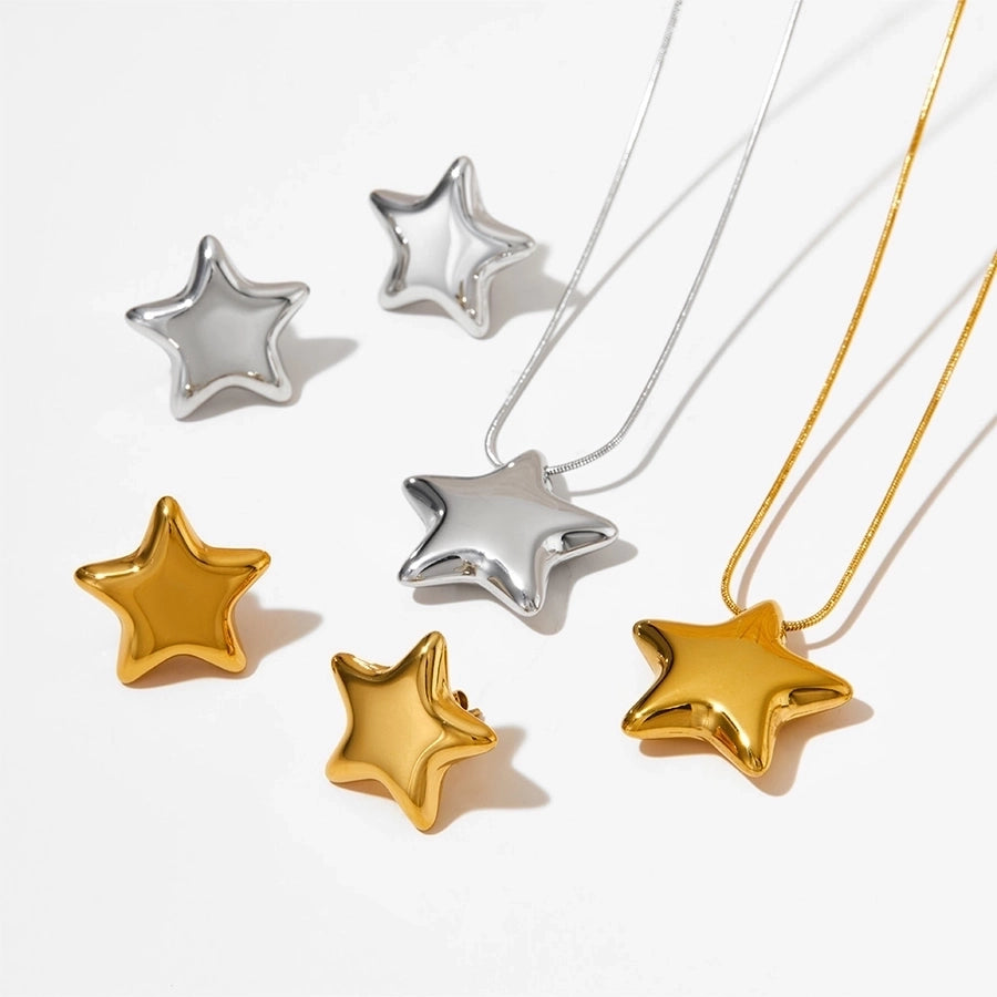 304 Stainless Steel 16K Gold Plated White Gold Plated Gold Plated Simple Style Classic Style Polishing Plating Star Earrings Necklace