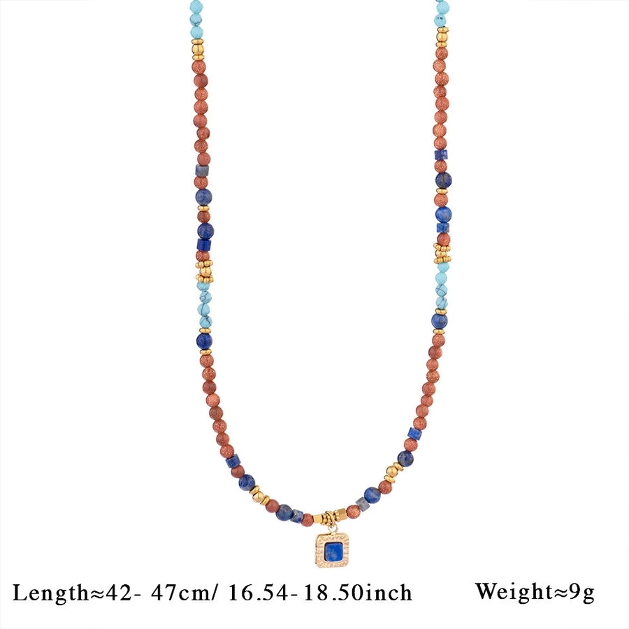 Retro Geometric Natural Stone 316L Stainless Steel  natural stone Beaded Chain Beaded Necklaces