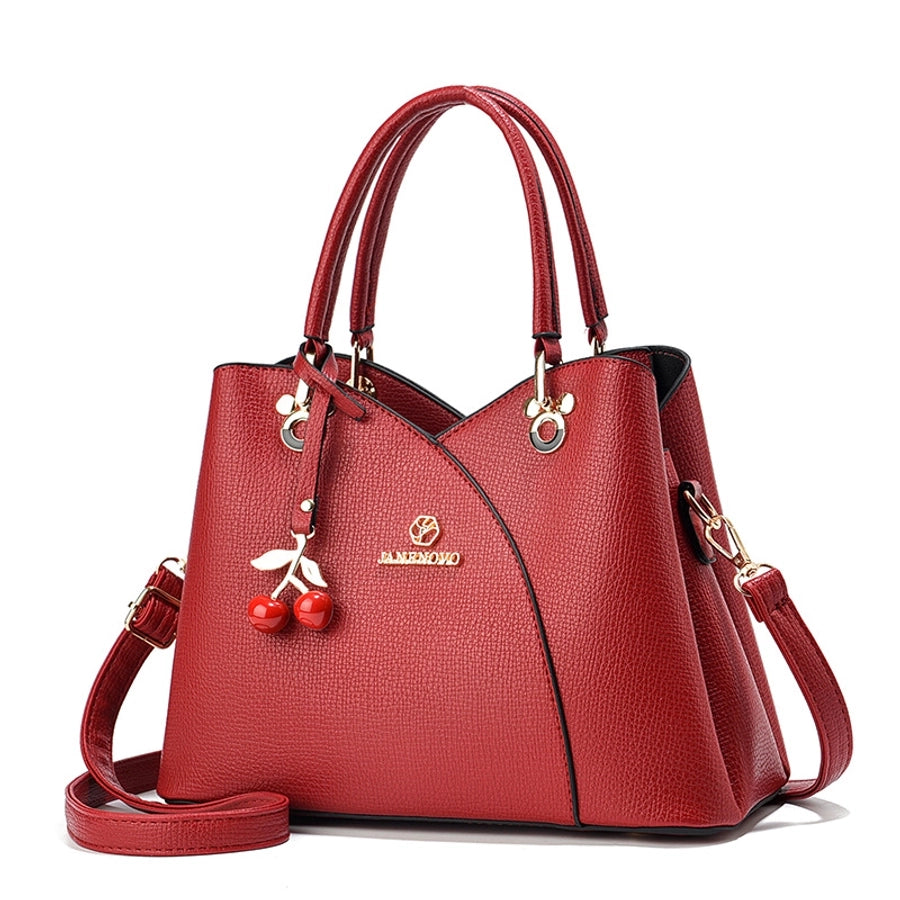 Women's Medium PU Cherry Elegant Streetwear Sewing Thread Square Zipper Handbag