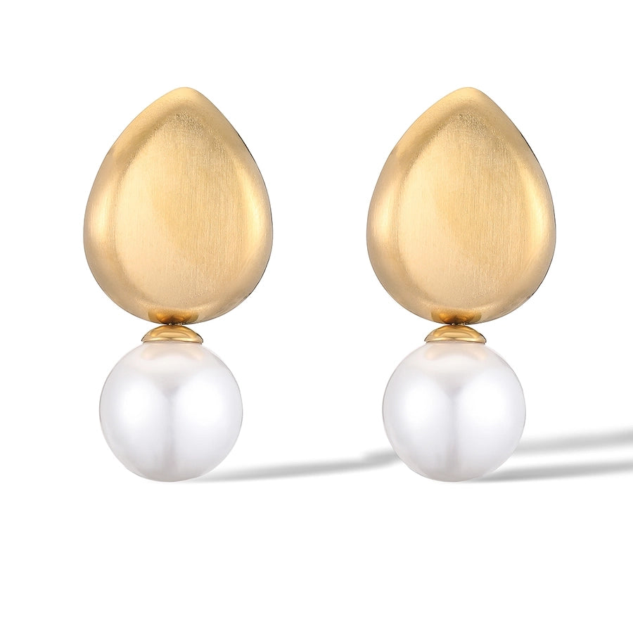 1 Pair Retro Water Droplets Plating Inlay 304 Stainless Steel Artificial Pearls 18K Gold Plated Drop Earrings