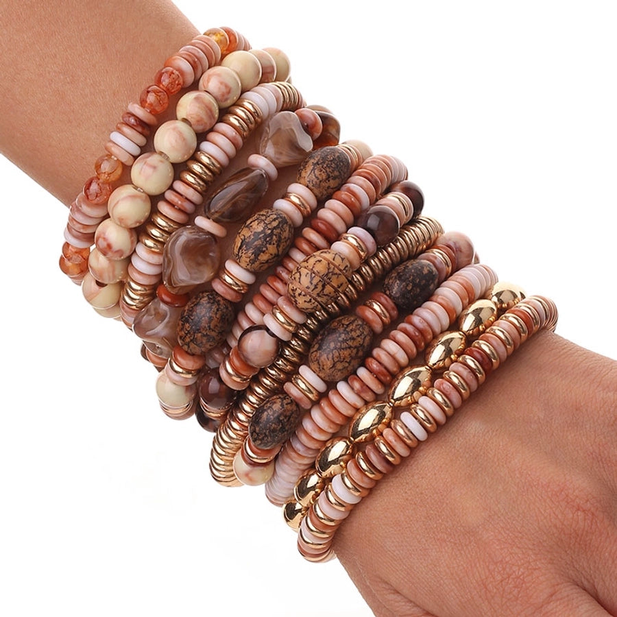Vintage Style Round Oval CCB Arylic Wood Beaded Chain Beaded Bracelets
