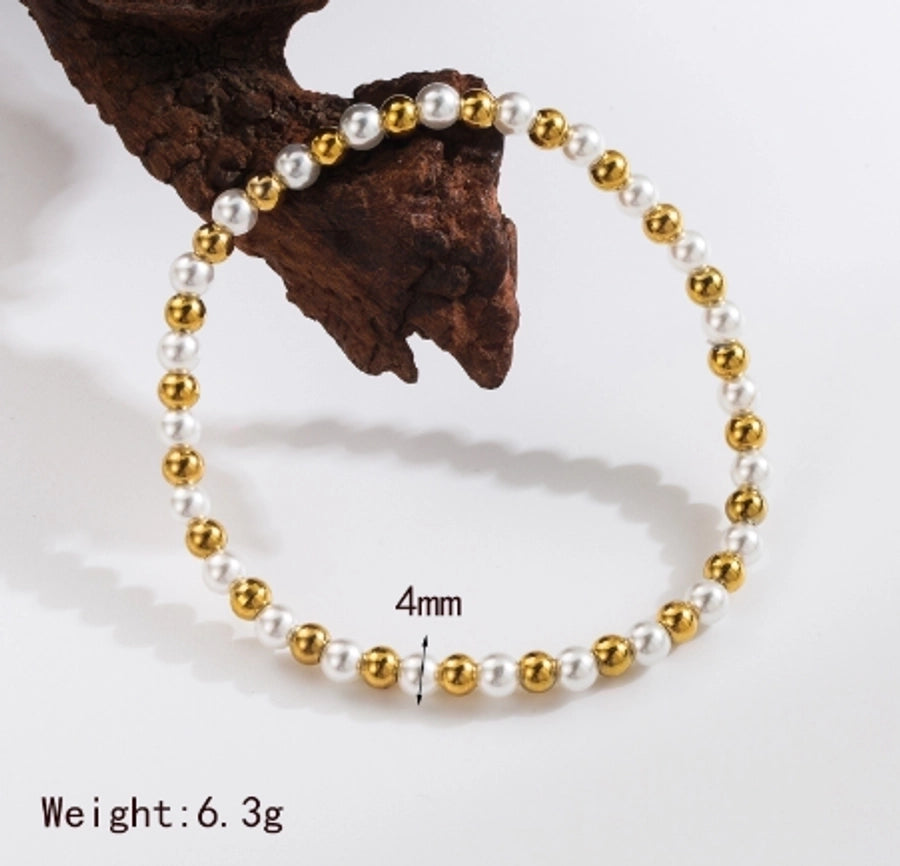 Basic Commute Solid Color 304 Stainless Steel Artificial Pearl 18K Gold Plated Artificial Pearls Bracelets In Bulk