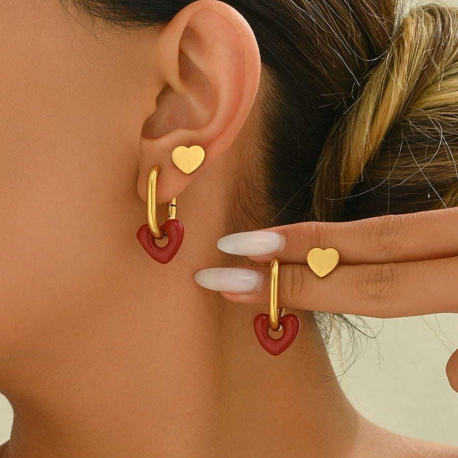 1 Set 1 Pair Simple Style Heart Shape Heart 304 Stainless Steel 18K Gold Plated Earrings Ear Studs