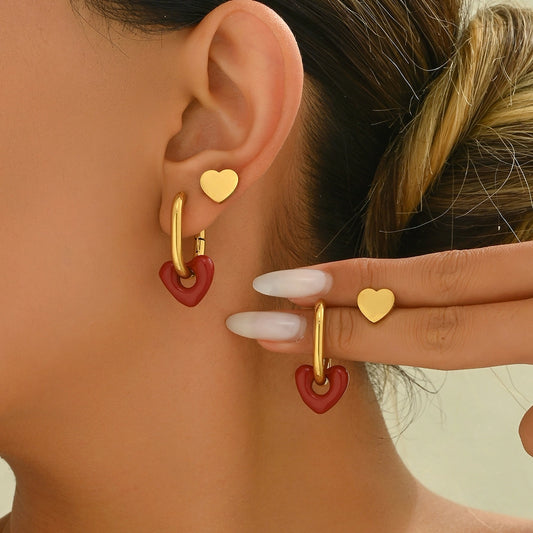 1 Set 1 Pair Simple Style Heart Shape Heart 304 Stainless Steel 18K Gold Plated Earrings Ear Studs