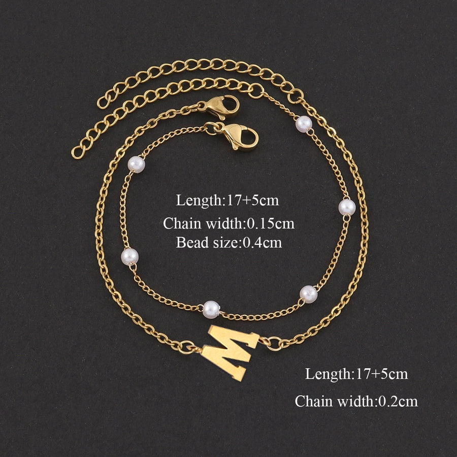 Elegant Simple Style Classic Style Letter 201 Stainless Steel 304 Stainless Steel Artificial Pearl Bracelets In Bulk