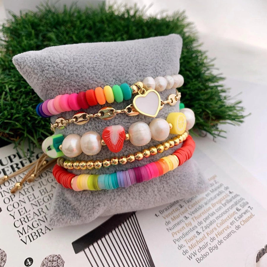 1 piece 1 set modern style geometric pearl knitting women's bracelets