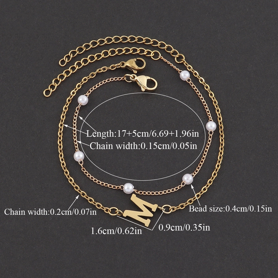 Elegant Simple Style Classic Style Letter 201 Stainless Steel 304 Stainless Steel Artificial Pearl Bracelets In Bulk