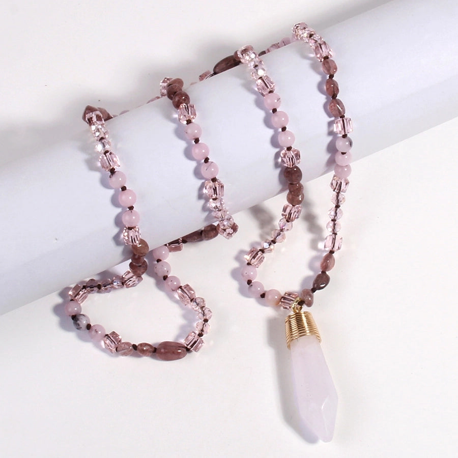 Retro Geometric Glass Stone  Sweater Chain In Bulk Natural stone necklace