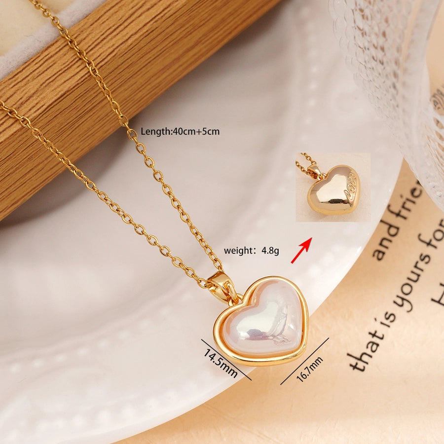 Jewelry IG Style Heart Shape 304 Stainless Steel Copper Rhinestones Pearl Inlay Pendant Necklace