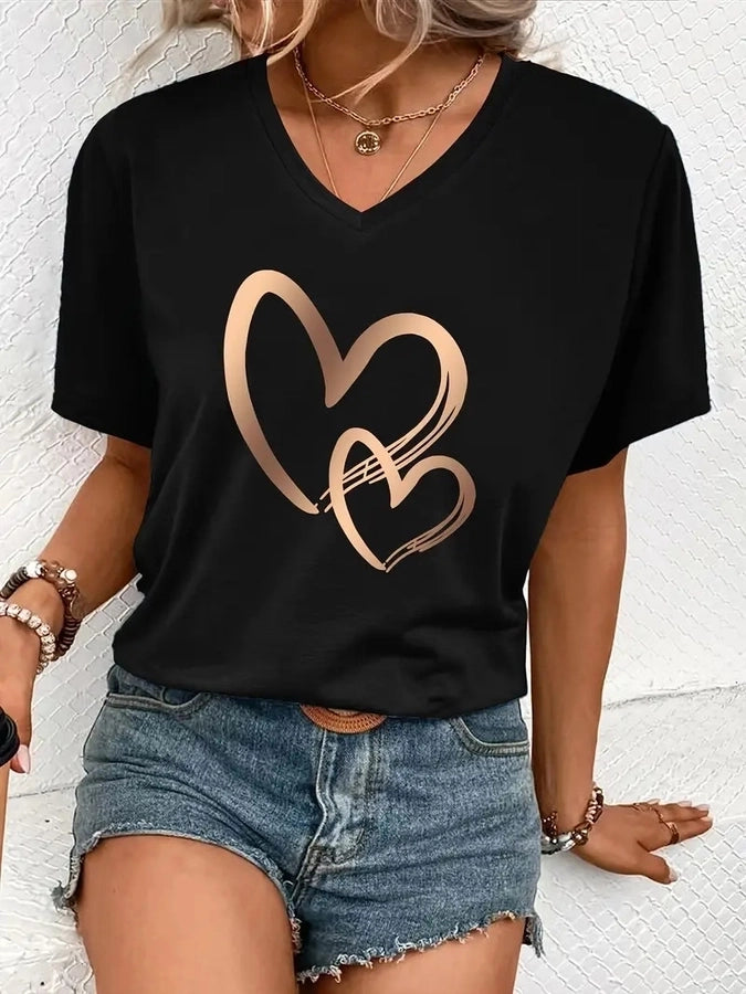 Women's T-shirt Short Sleeve T-Shirts Vacation Simple Style Heart Shape