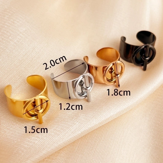 retro geometric titanium steel 14k gold plated open ring