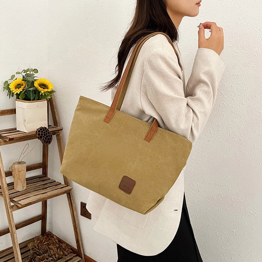 Women's Canvas Color Block Streetwear Square Zipper Shoulder Bag