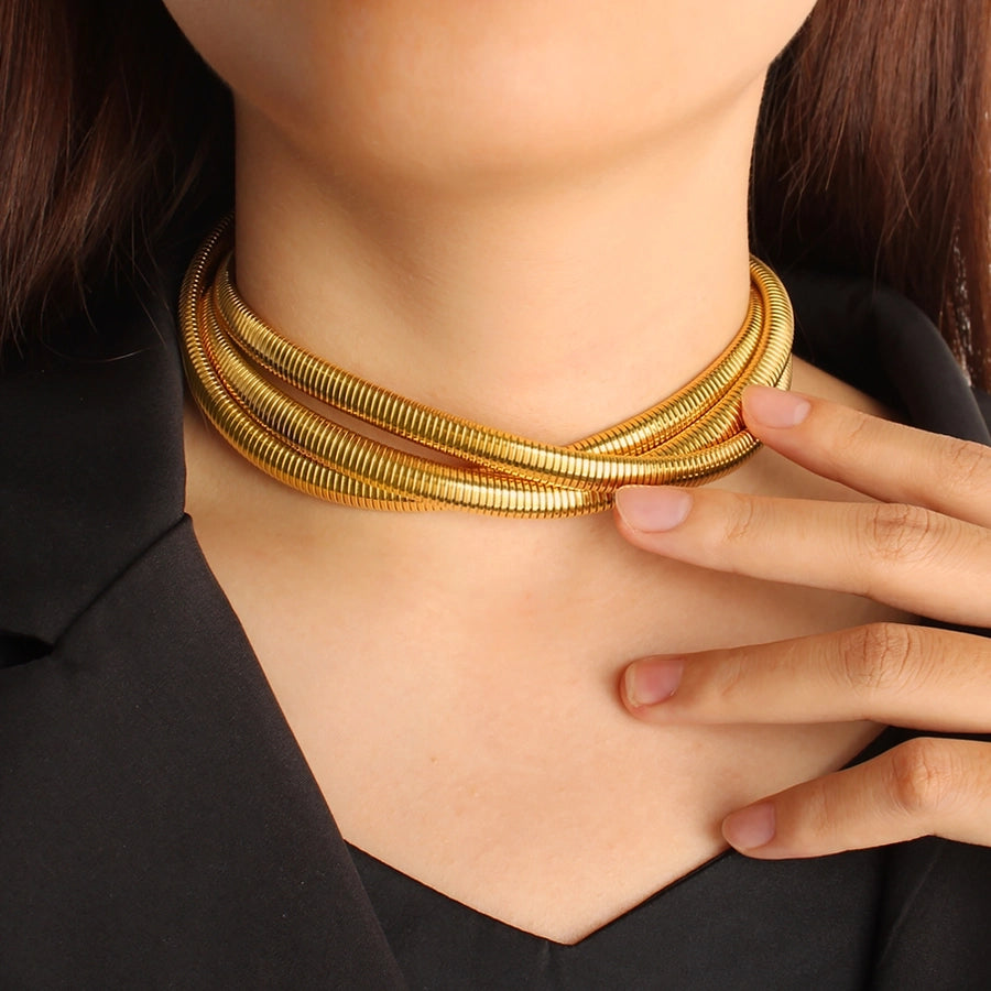 Jewelry Simple Style Oversized Commute Stripe 304 Stainless Steel 18K Gold Plated Choker