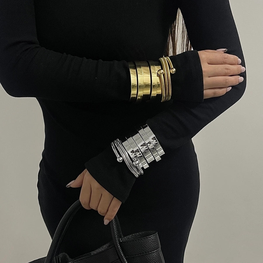 Retro Commute Geometric Alloy Bangles