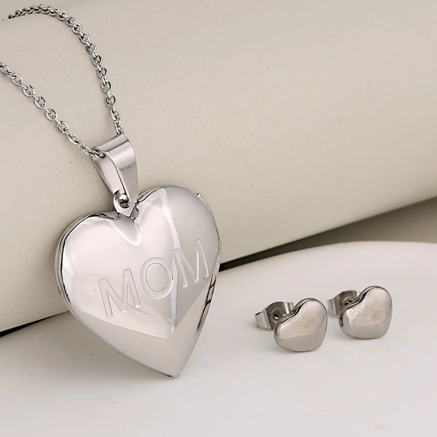 Jewelry Cute Sweet Round Letter Heart Shape 304 Stainless Steel Jewelry Set