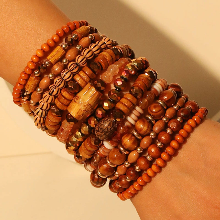 Retro Classic Style Round Oval CCB Wood Glass Beaded Chain Beaded Bracelets