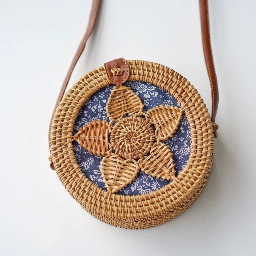 Women'S Straw Solid Color Ethnic Style Round Square Hook Loop Straw Bag