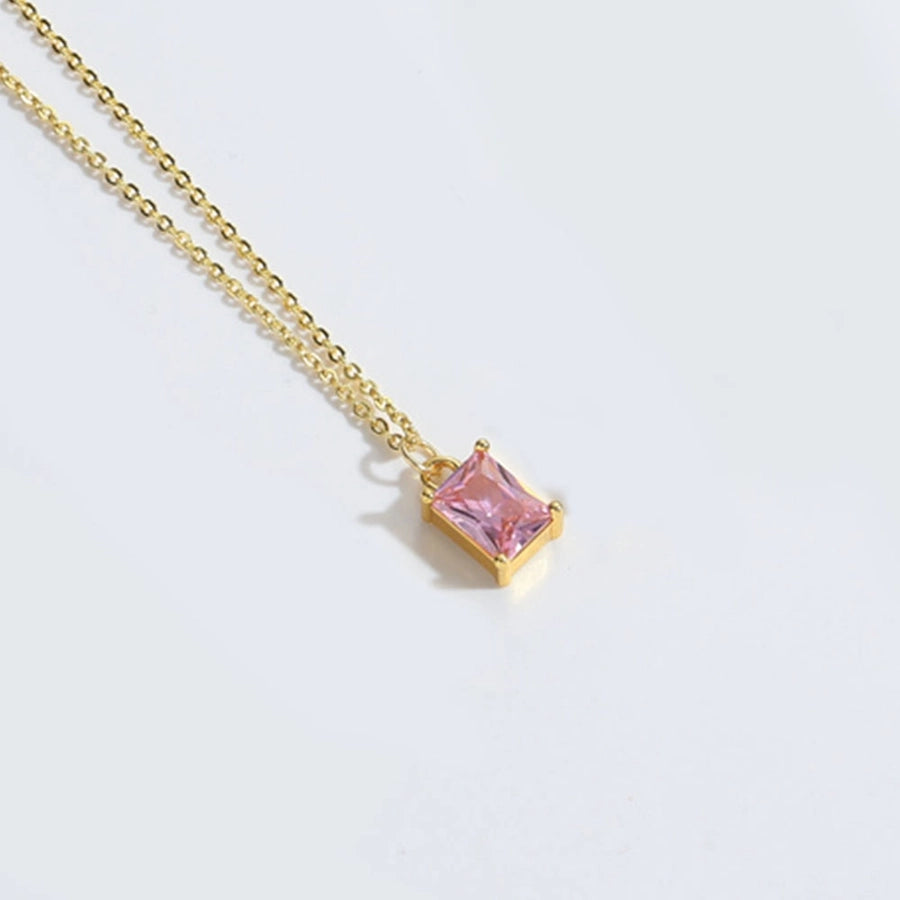 Copper 14K Gold Plated Inlay Geometric Zircon Pendant Necklace