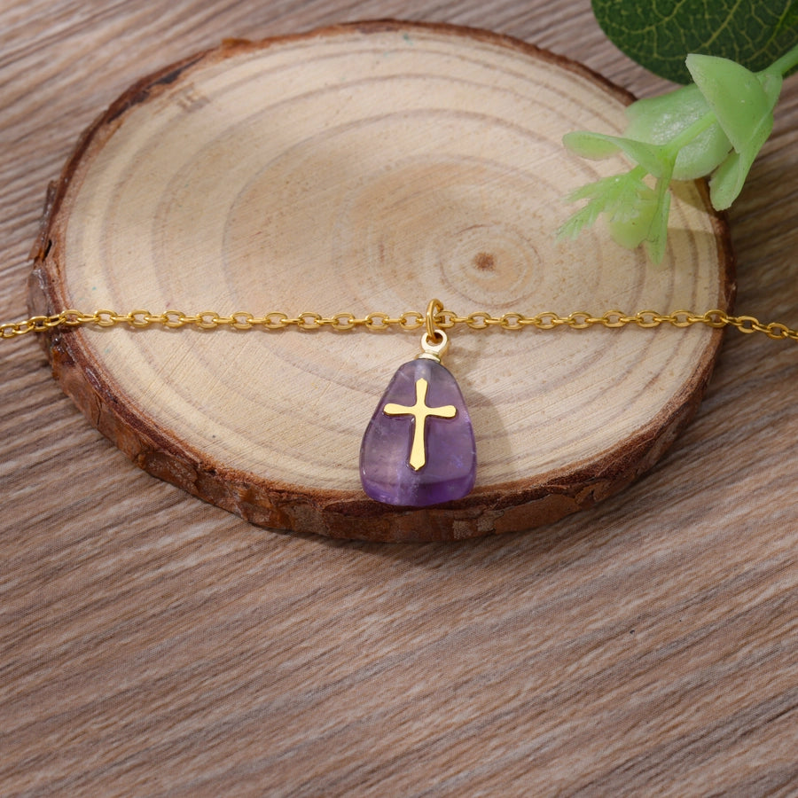 Classical Vintage Style Simple Style Cross 304 Stainless Steel natural stone Pendant Necklace In Bulk