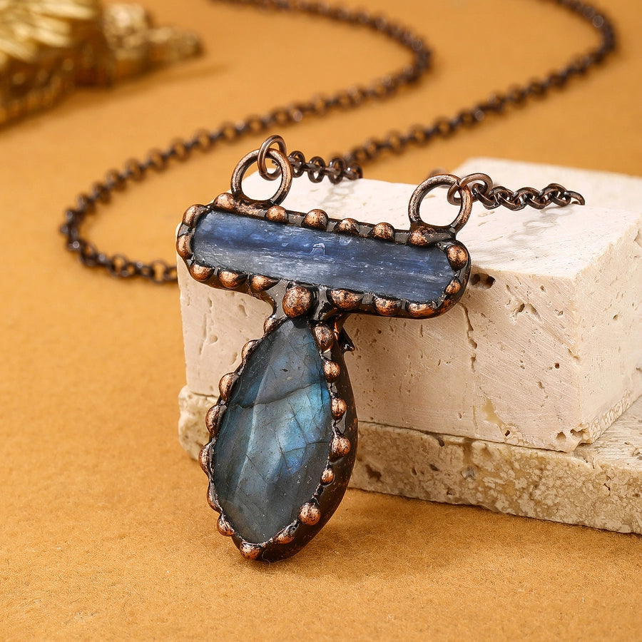 Labradorite Blue Copper Irregular Pendant Necklace