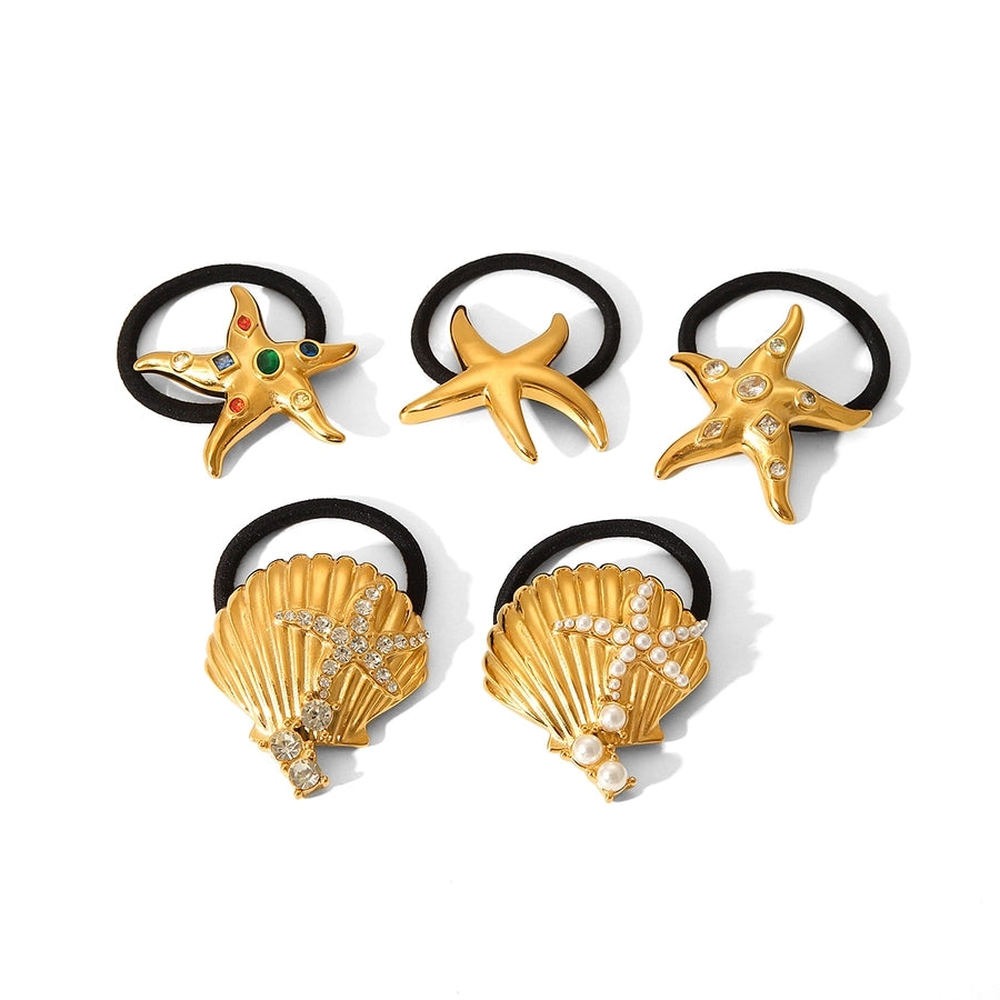 IG Style Marine Style Classic Style Women's Starfish Shell 304 Stainless Steel Titanium Steel Rhinestones Hair Tie