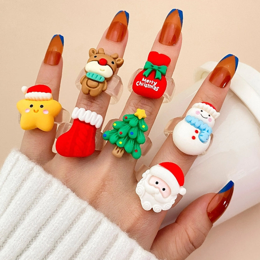 Christmas personalized cute cartoon ring Santa Claus elk snowman resin ring versatile accessories female