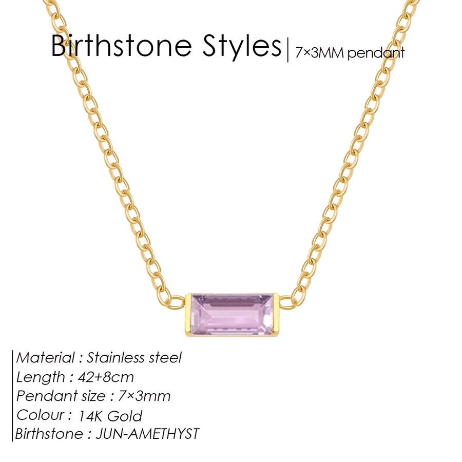 Jewelry Retro Classic Style Square 304 Stainless Steel Birthstone Zircon Pendant Necklace