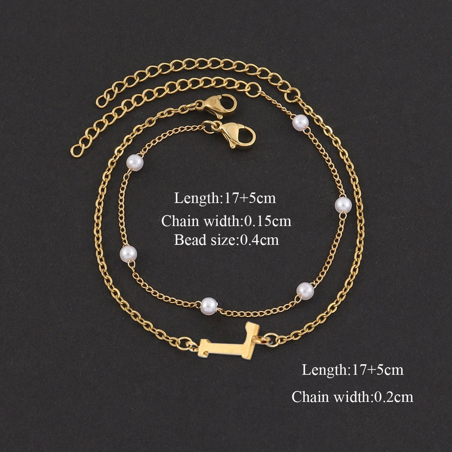 Elegant Simple Style Classic Style Letter 201 Stainless Steel 304 Stainless Steel Artificial Pearl Bracelets In Bulk