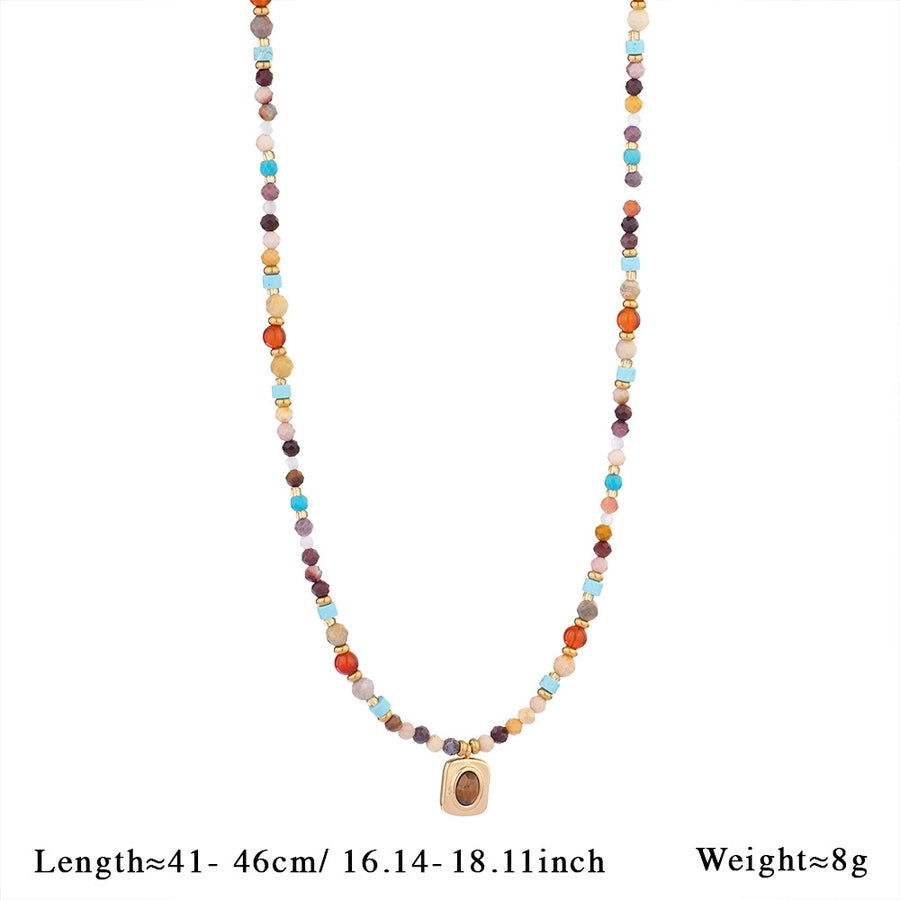 Retro Geometric Natural Stone 316L Stainless Steel  natural stone Beaded Chain Beaded Necklaces