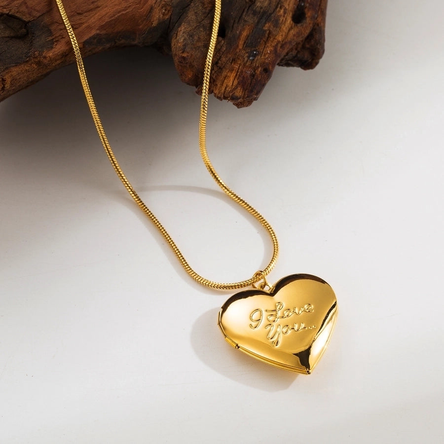 Stainless Steel 18K Gold Plated Modern Style Simple Style Heart Shape Pendant Necklace Locket Necklace