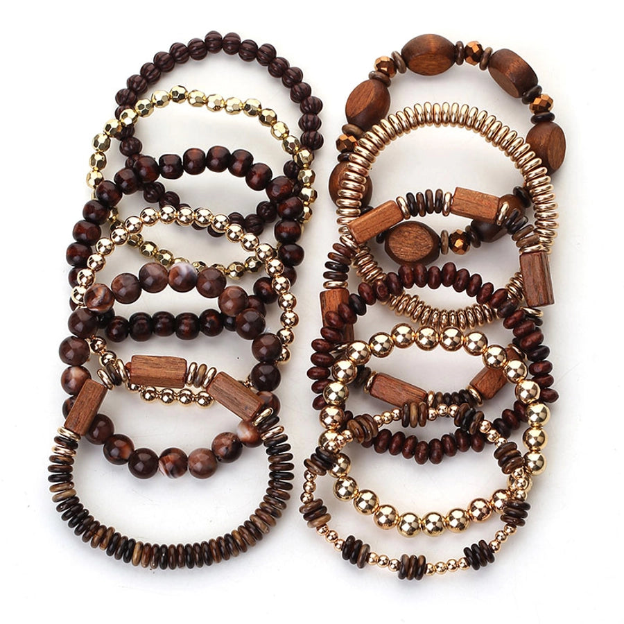 Casual Retro Round Rectangle CCB Wood Glass Beaded Chain Beaded Bracelets