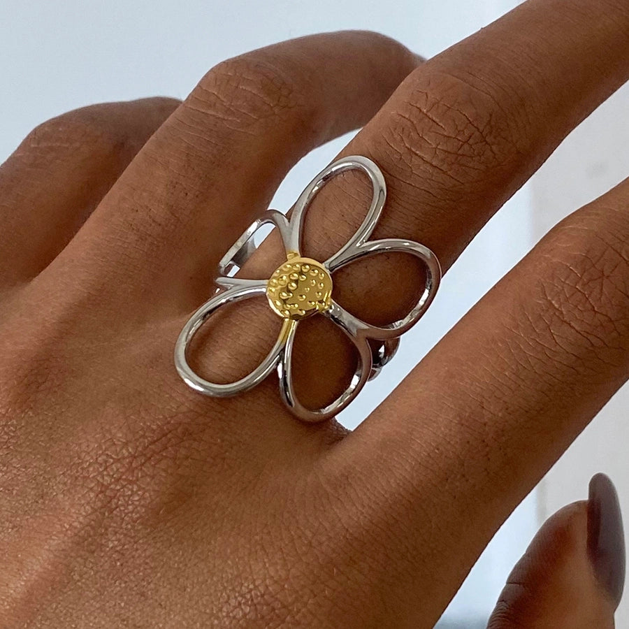 Jewelry Simple Style Classic Style Flower 304 Stainless Steel 18K Gold Plated Mixed Metal Open Rings