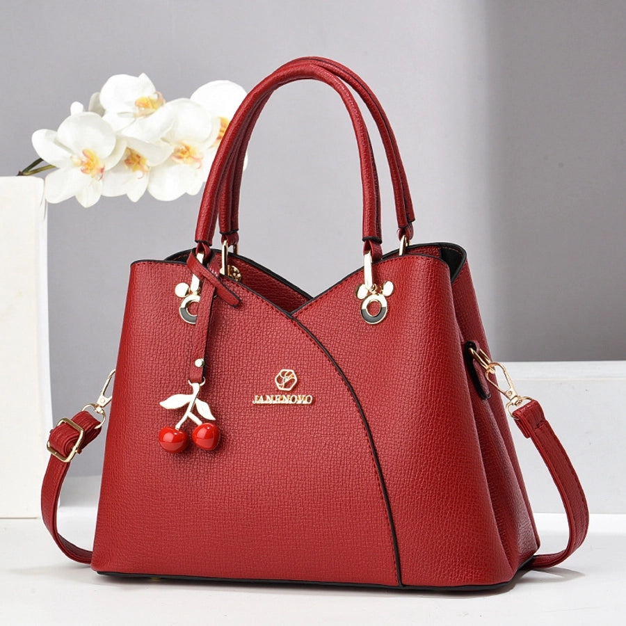 Women's Medium PU Cherry Elegant Streetwear Sewing Thread Square Zipper Handbag