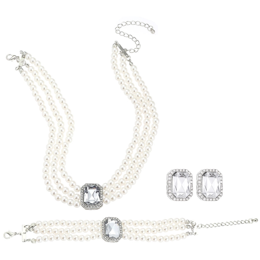 Elegant Geometric Imitation Pearl Alloy Beaded Inlay Crystal Women's Jewelry Set