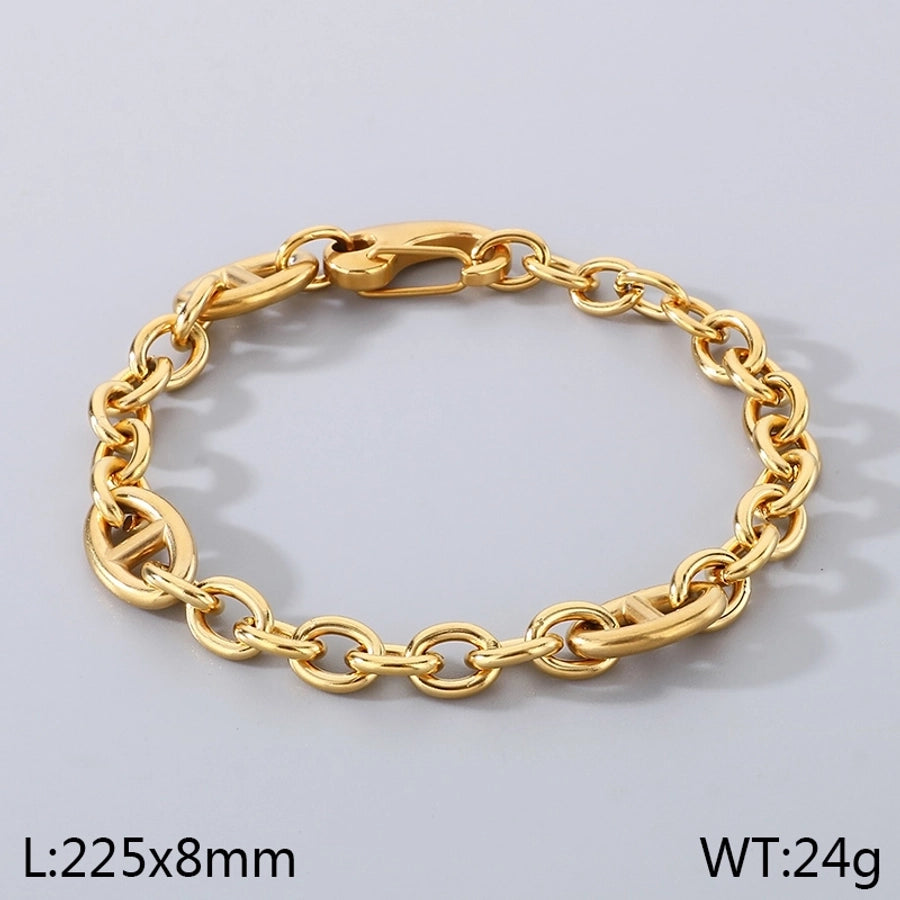 Simple Style Geometric 304 Stainless Steel 18K Gold Plated cable chain Bracelets In Bulk