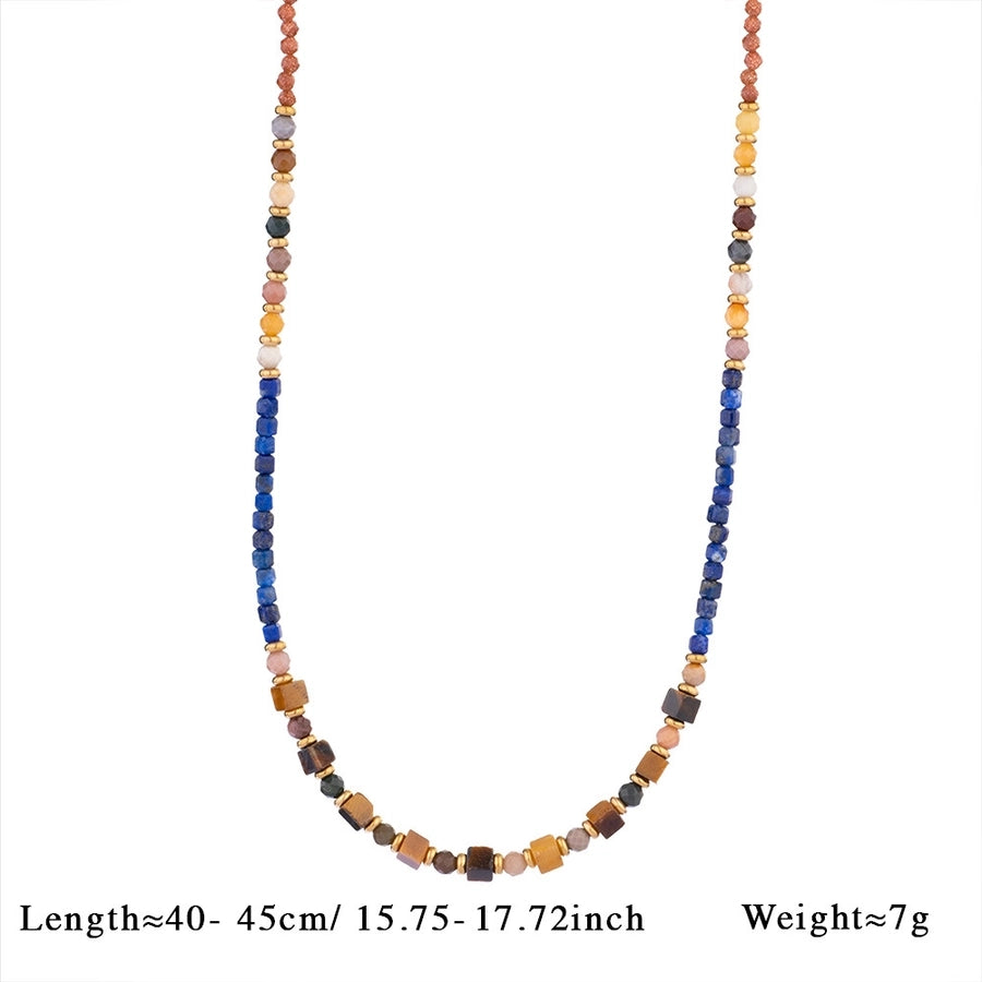 Retro Geometric Heart Shape Zircon 316L Stainless Steel  natural stone Beaded Chain Beaded Necklaces