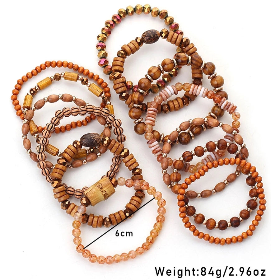 Retro Classic Style Round Oval CCB Wood Glass Beaded Chain Beaded Bracelets