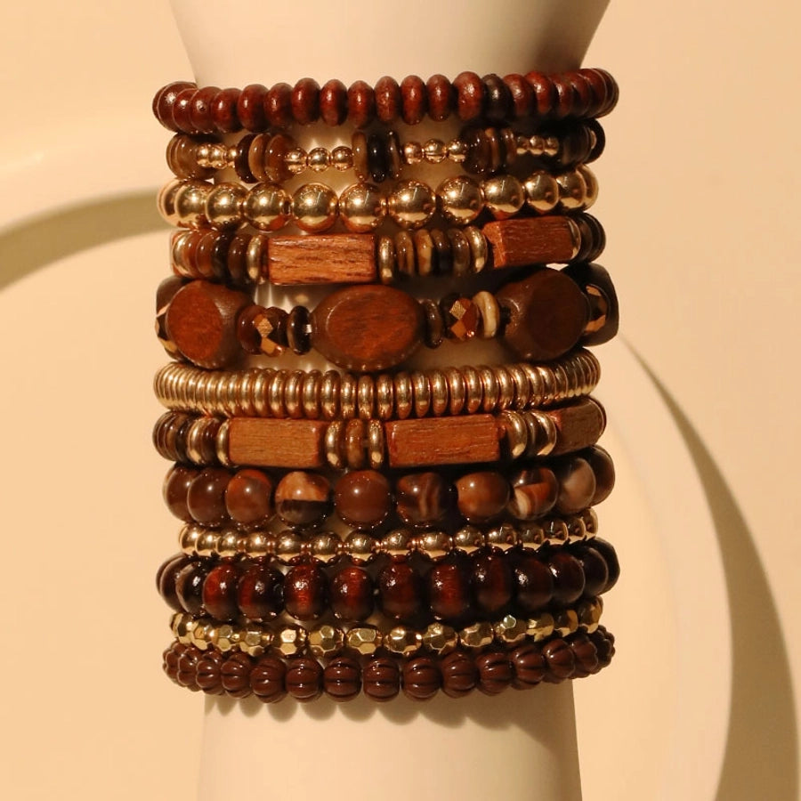 Casual Retro Round Rectangle CCB Wood Glass Beaded Chain Beaded Bracelets