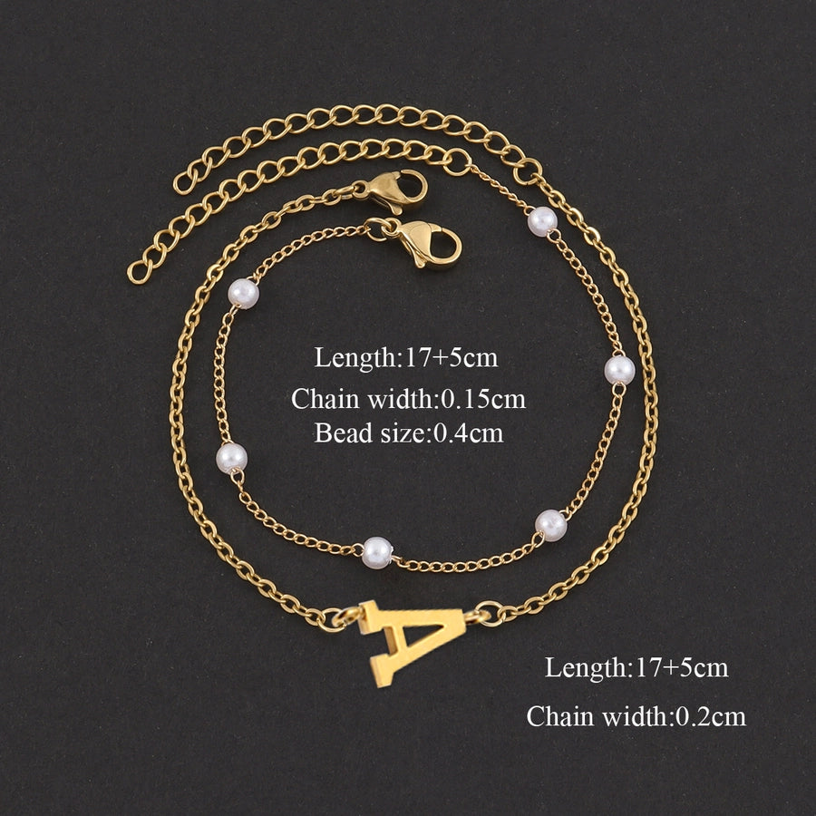 Elegant Simple Style Classic Style Letter 201 Stainless Steel 304 Stainless Steel Artificial Pearl Bracelets In Bulk