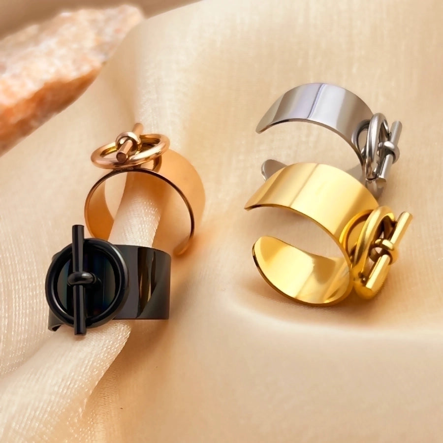 retro geometric titanium steel 14k gold plated open ring