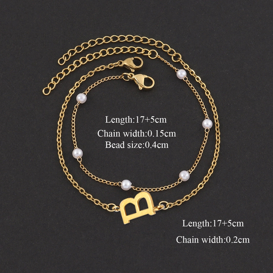 Elegant Simple Style Classic Style Letter 201 Stainless Steel 304 Stainless Steel Artificial Pearl Bracelets In Bulk