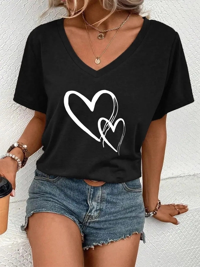 Women's T-shirt Short Sleeve T-Shirts Vacation Simple Style Heart Shape