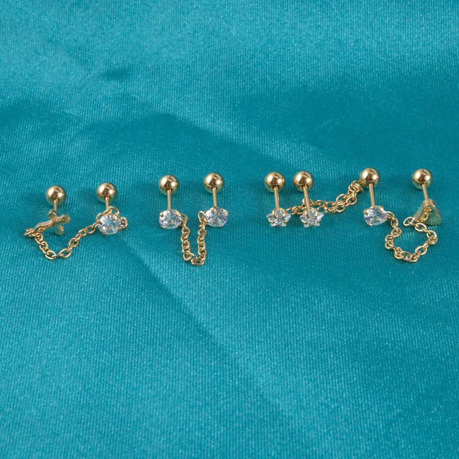 1 Piece Casual Elegant Cross Star Heart Shape 304 Stainless Steel Zircon 18K Gold Plated Stainless Steel Earrings