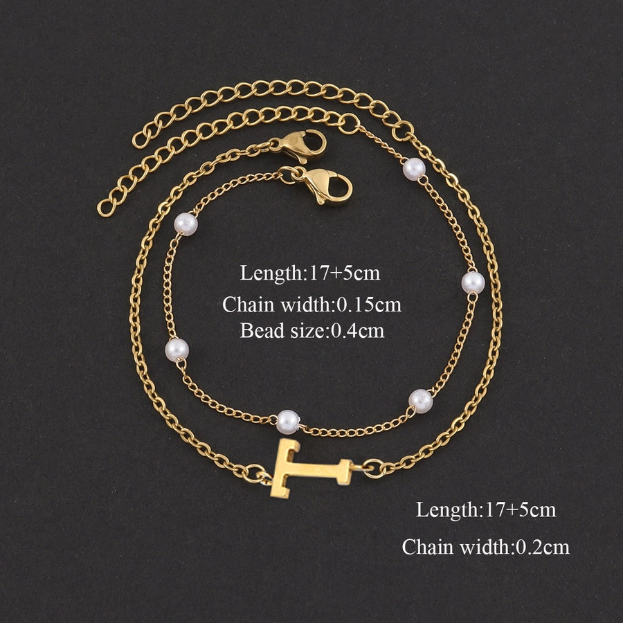 Elegant Simple Style Classic Style Letter 201 Stainless Steel 304 Stainless Steel Artificial Pearl Bracelets In Bulk