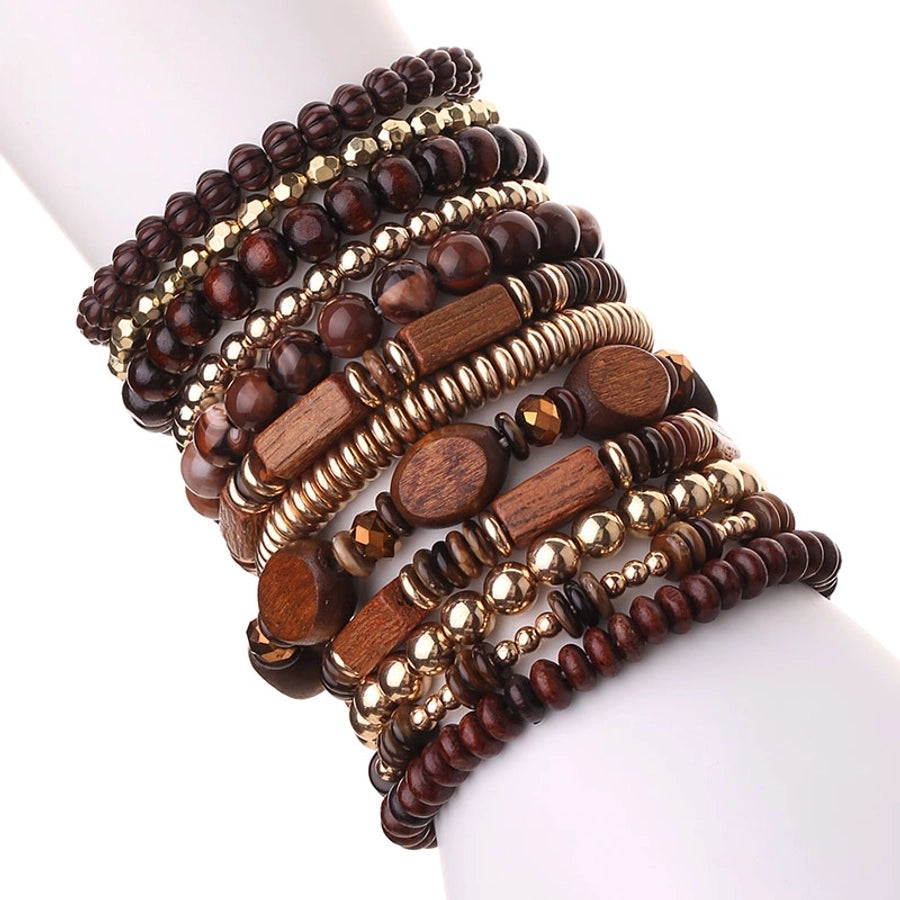 Casual Retro Round Rectangle CCB Wood Glass Beaded Chain Beaded Bracelets